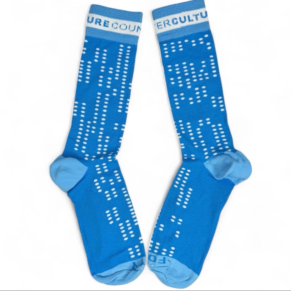 Counter‎ Culture Forty Socks Size L Blue White Polka Dotted Cushioned